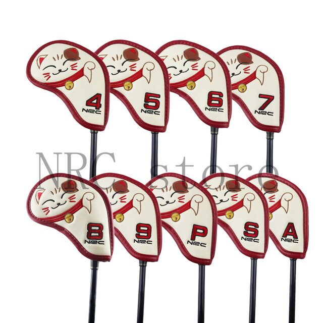 NRC Golf Club Headcovers Driver Fairway Wood Hybrid Covers Set Lucky Kitty Cartoon Animal Mallet Putter: iron cover