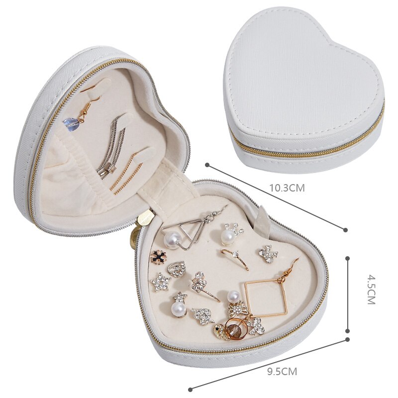 Korean Style Jewelry Box Arch Top Necklace Ring Bracelet Earrings Studs Display Case Comestic Casket Lipstick Storage: Heart White