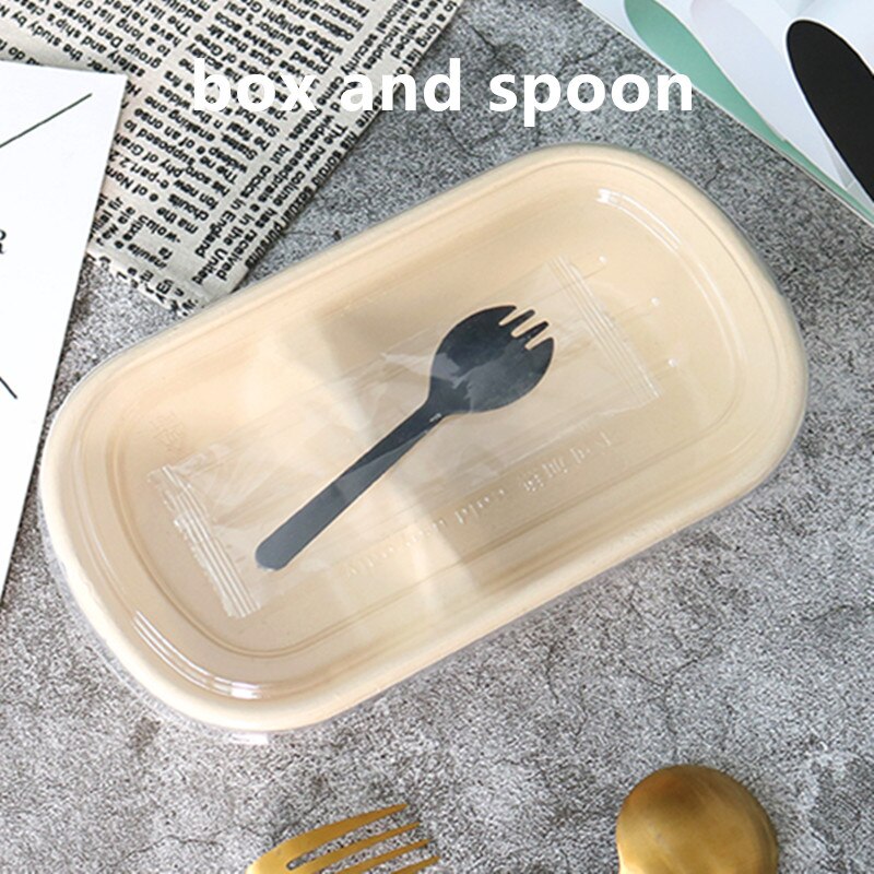 10 pçs dupla grade plugue de papel lancheira piquenique festa favores bolo sobremesa caixas frutas salada luz caixa de embalagem de alimentos recipientes: box and spoon