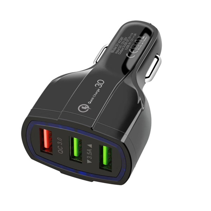 adaptador de cargador de coche rápido Suv para camión con 3 puertos USB derivación inteligente para teléfono inteligente: Black