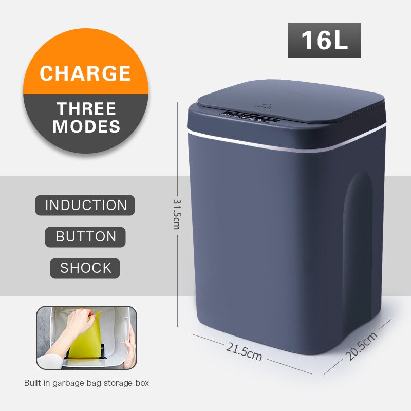 Intelligent Trash Can Automatic Sensor Dustbin Smart Sensor Home Electric Waste Bin For Kitchen Storage Bathroom Paper Basket: gray 16L