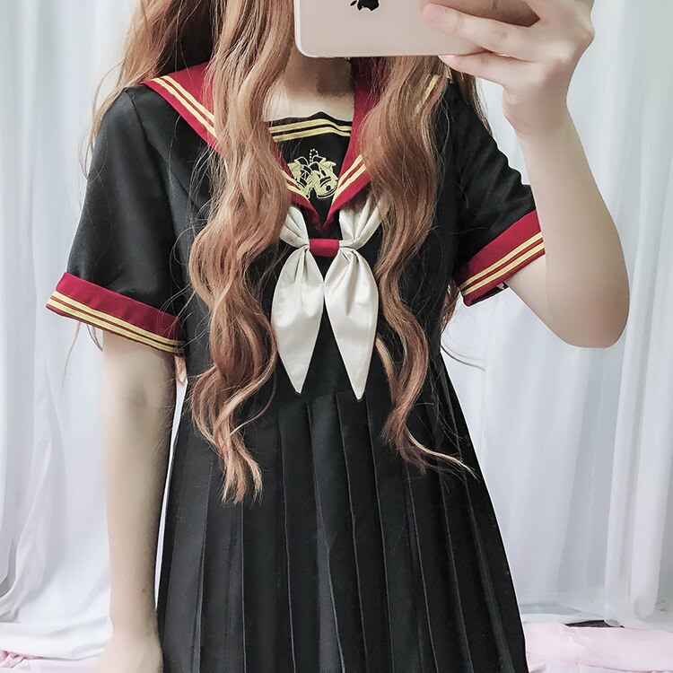 Robe lolita mignonne de style collège japonais, uniforme jk, broderie, col marine, robe victorienne, tenue gothique lolita op kawaii pour filles