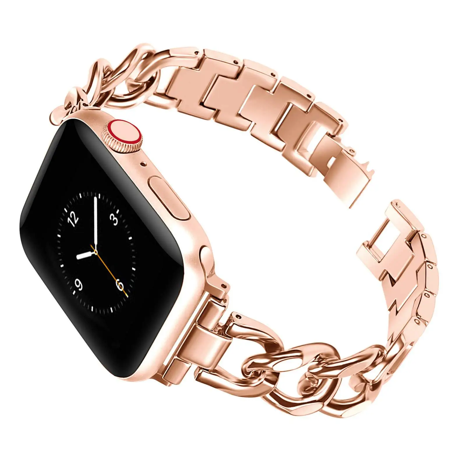 Bracelet en métal pour bracelet de montre Apple 41mm 45mm 38 40 42 44 49mm bracelet de chaîne en acier inoxydable pour iWatch série Ultra 9 8 7 SE 6 5 4 3: M / Brun rose