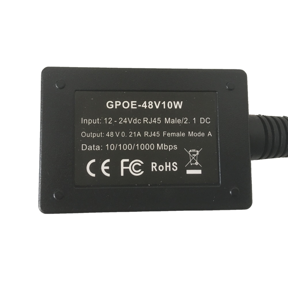 12 volt 24 volt input Gigabit Power Over Ethernet 48 volt step up injector: GPOE-48v10w