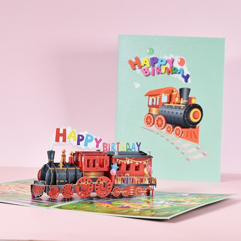 13ME 3D Pop Up Card Birthday Train Greeting Card with Envelope Handmade Birthday Card