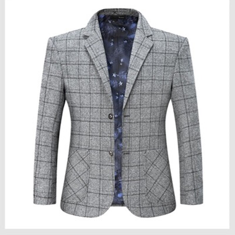 Gray Plaid Suit Blazer Men Fall Winter Mens Business Casual Suit Jacket Slim Fit Newest Male Coat: 4XL