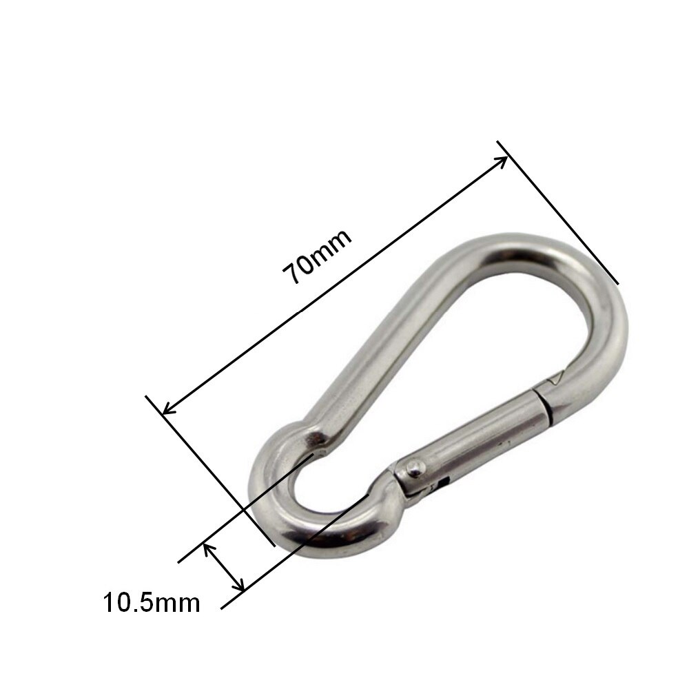 5pcs 304 Stainless Steel Carabiner Snap Hook Marine Grade 50mm 60mm 70mm 80mm Length Oval Link Locking Carabiner: 7X70mm
