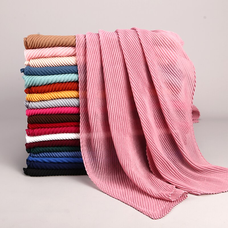 Offre Spéciale plissé maxi hijabs écharpe châle plaine maxi musulman hijab femmes rides foulards châles doux silencieux 1 pc