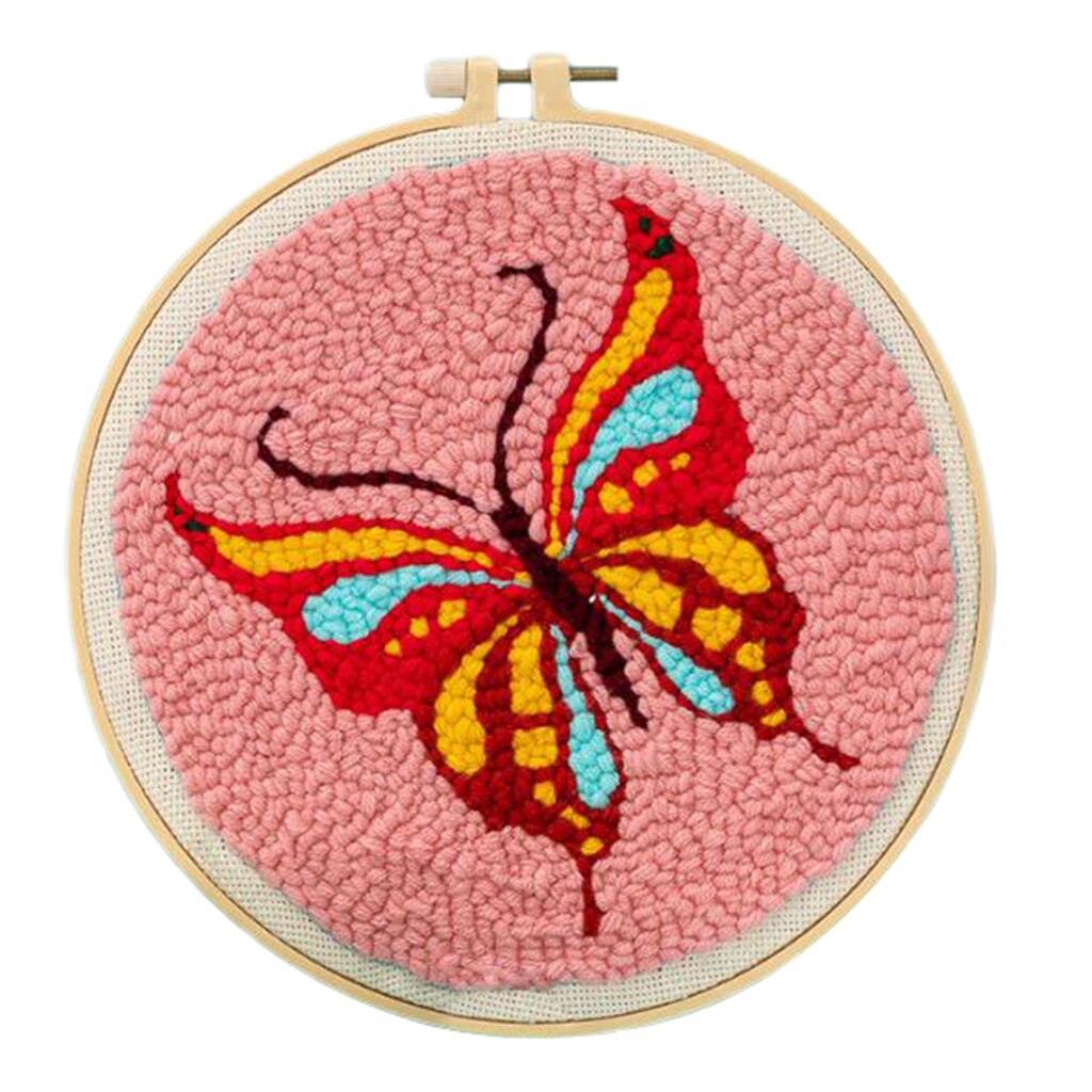 1 Juego de Kits de aguja de punzón con de Animal con punzón bordado aro DIY manualidades multicolores Kits de inicio hilo suave DIY costura: Butterfly