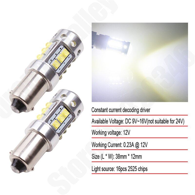 2 stk. bugt 9s ba9s bax 9s xbd  h6w 16 chips ledet hvid canbus fejlfri led baklygter 80w hvide