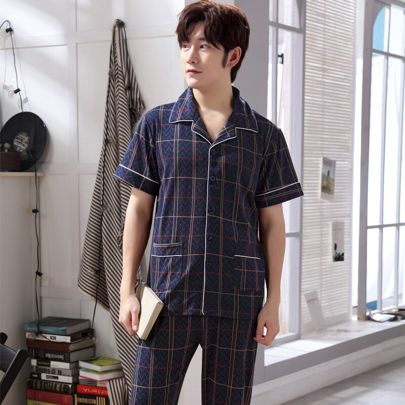 Herr mjuk 100%  bomull pyjamas set pyjamas set manlig sovkläder set loungewear l xl xxl xxxl