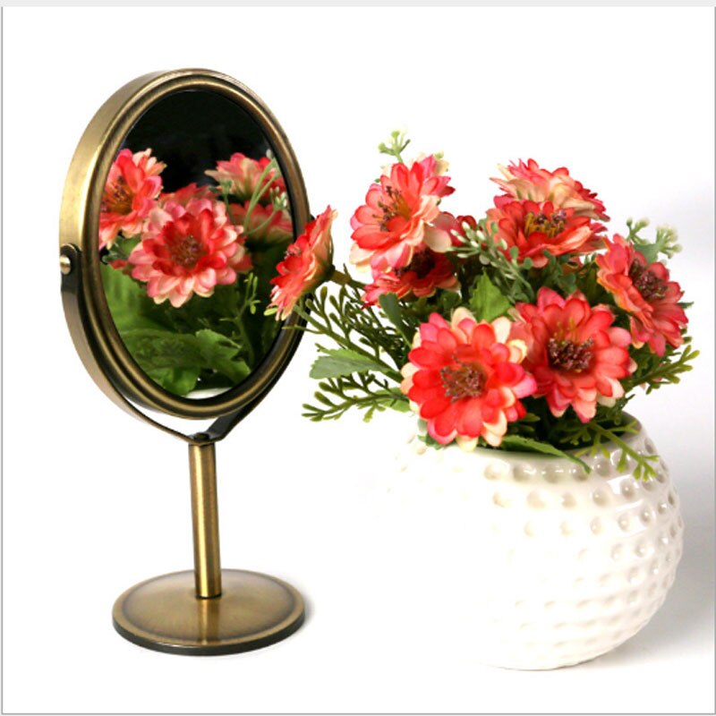 Double-Sided Retro Copper Mirror Desktop Zoom High-Definition Makeup Mirror Home Bedroom Desktop Antique Small Mirror Portable