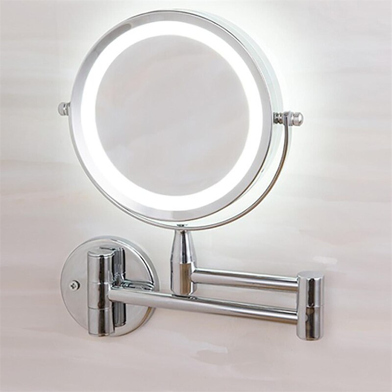 Double-side 1X /3X Magnifying Led Light Makeup Mirror Wall Mounted Folding Bathroom Mirror Flexible Round Cosmetics Mirror