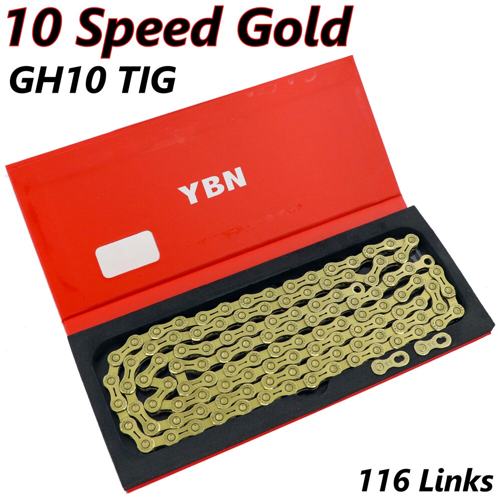 YBN bicycle chain 10/11/12 speed mountain road bike chains for Shimano/SRAM/Campanolo System: 10s Gold
