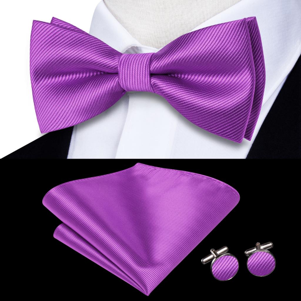 Gravata borboleta de nó masculino, Conjunto Hanky Cuffs, Pré-amarrado, Roxo, Lilás, Lavanda, Pansy, Violeta, Seda, Casamento, Negócios: Laranja