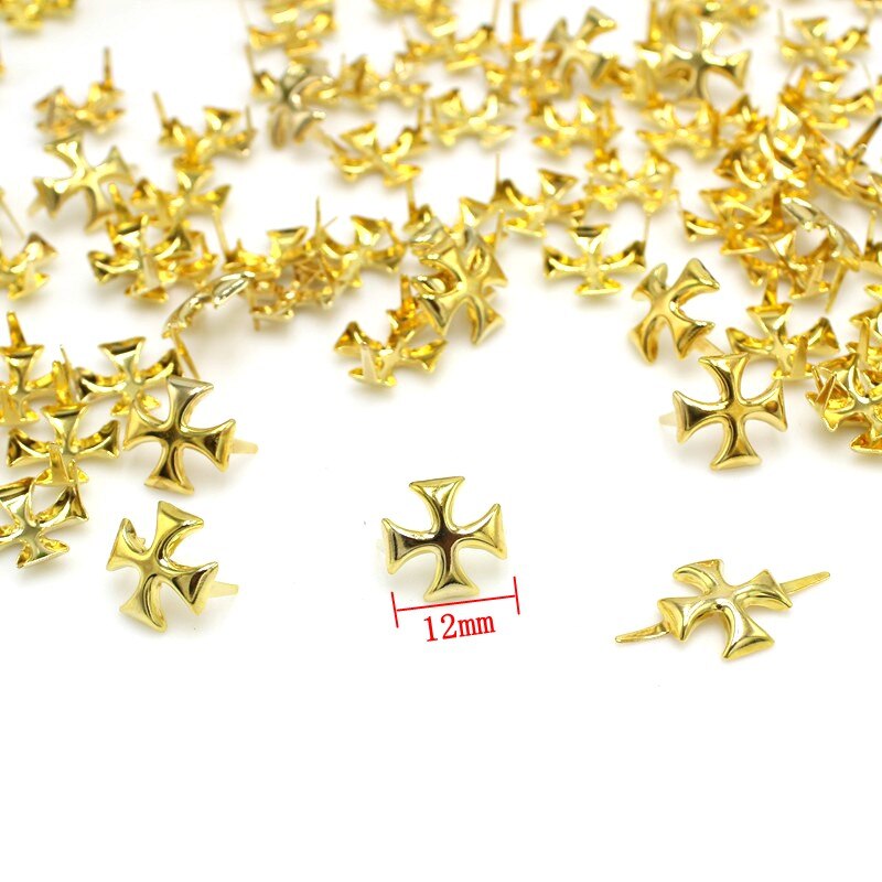 100 Stks/partij 12Mm Golden Cross Studs Metalen Klauw Kralen Nailhead Punk Studs Klinknagel Riem/Lederen/Schoenen/kleding Accessoires