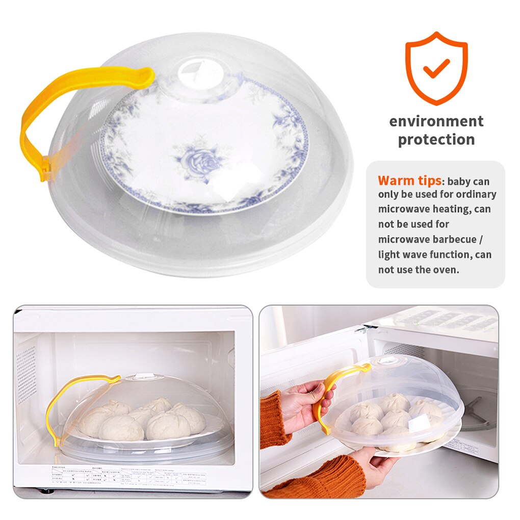 1pcs Food Cover Microwave Oven Dish Cover Plate PP Cover Transparent Food Cover Anti-splash Cap With Color Random Handle 29x10cm