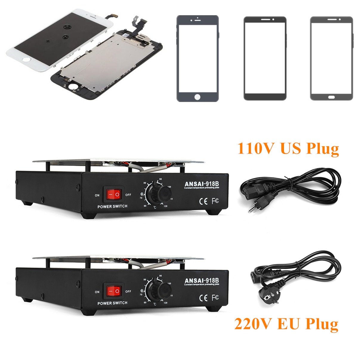Separador de pantalla de 450W, máquina de reparación de Metal con Calefacción Automática para teléfono, eliminación de vidrio, placa para plataforma, separadores de pantalla LCD