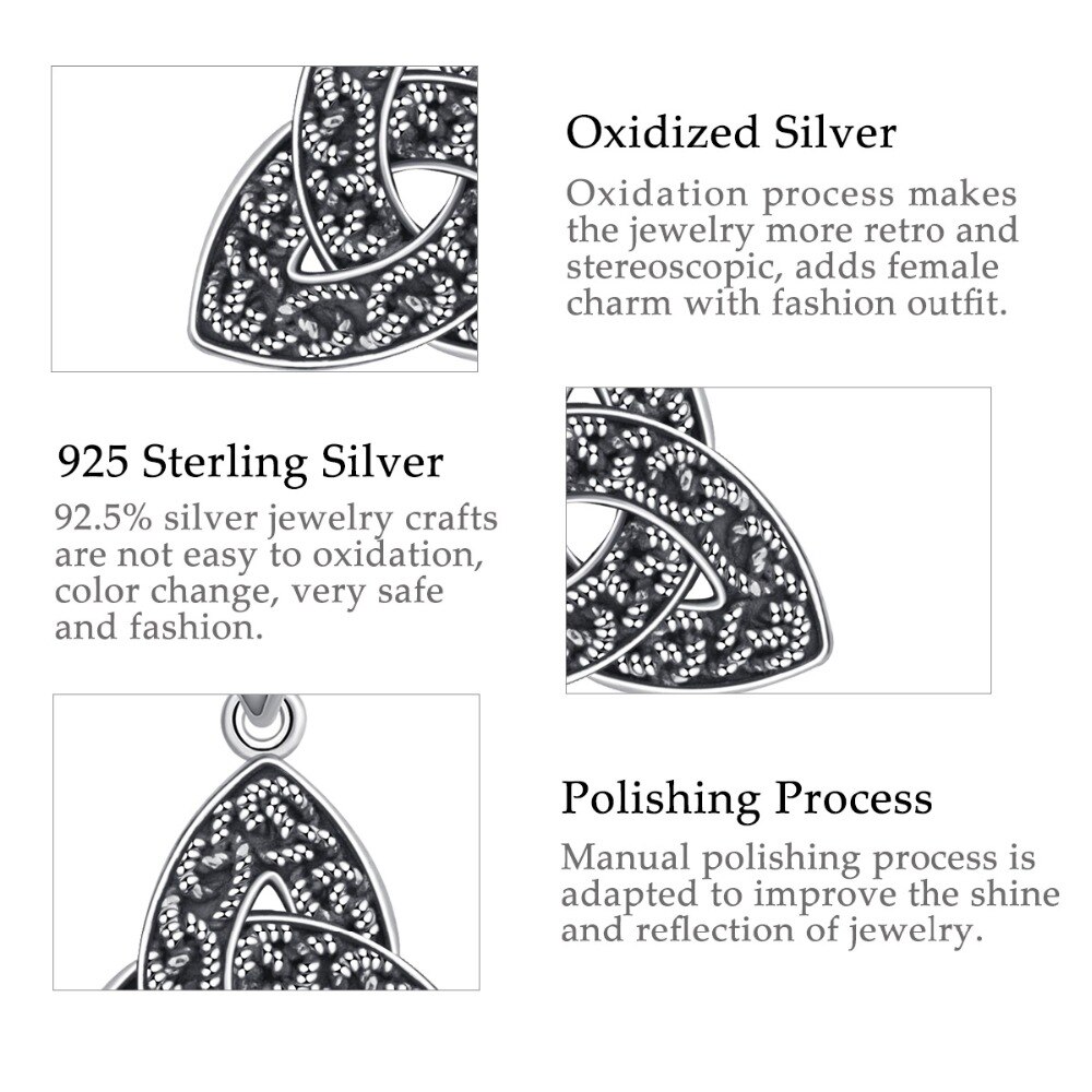 EUDORA 100% 925 Sterling Silber Celtics Dreieinigkeit Knoten Triquetra Anhänger Halskette Für Frauen Oxidiert Splitter Feine Schmuck CYD319