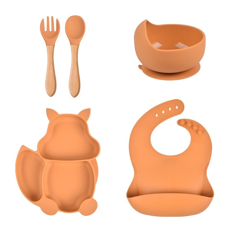 Toddlers Safety Silicon Plate First Stage Lead-free Toddler Feeding Supplie Cute Shape Toddler Feeding Set 5PCS: Y25