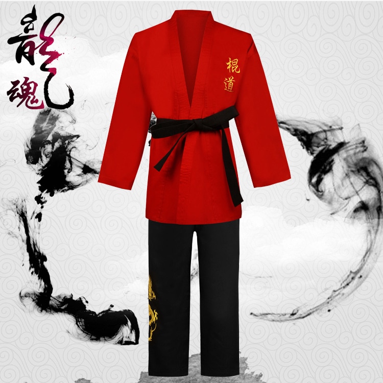 Gode børn taekwondo uniform rød bomuld karate dobok tkd dragt børn grundlæggende stil taekwondo tøj karate-setti