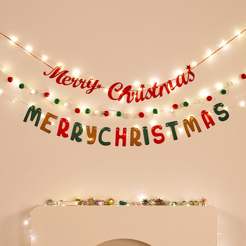 Christmas decorations, tree ornaments, indoor LED lights, pictures, background walls, atmosphere, scenes, decorations and flags.