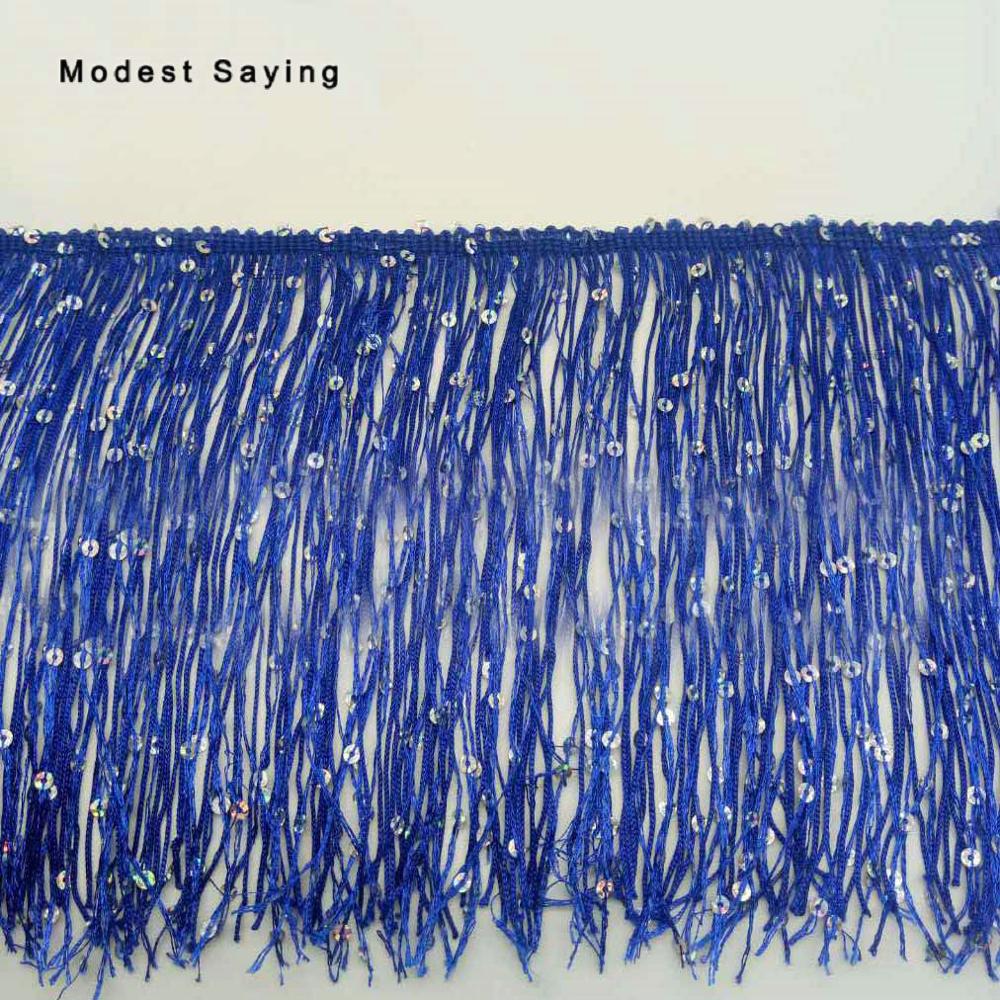 5 Yards Royal Blue 18cm Sequins Fringe Trim Ribbon Sewing Tassel Fringe Trimming Latin Dress Evening Gowns Garment Accessories