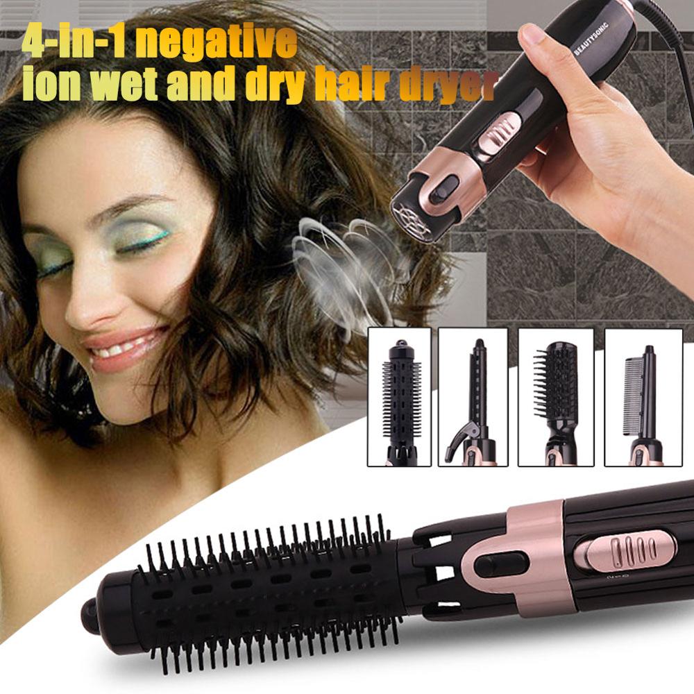 4 In 1 Multi Function Air Wet and Dry Dual Use Comb Anion Hair Dryer Brush Electric Straightener Curler Negative Hair Dryer