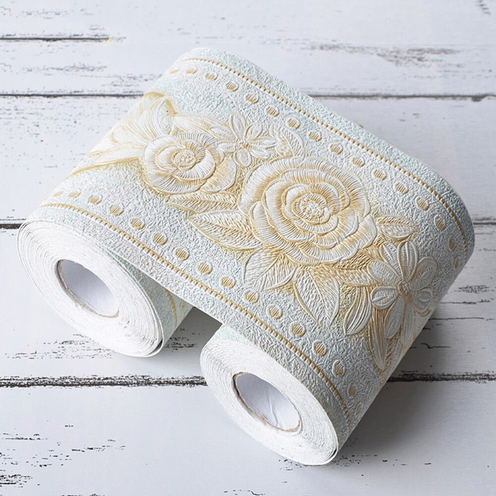 Green Background Rose Printing Wallpaper Border Sticker Pretty Waist Line Wall Sticker Waterproof Self Adhesive PVC Wallpaper Bo