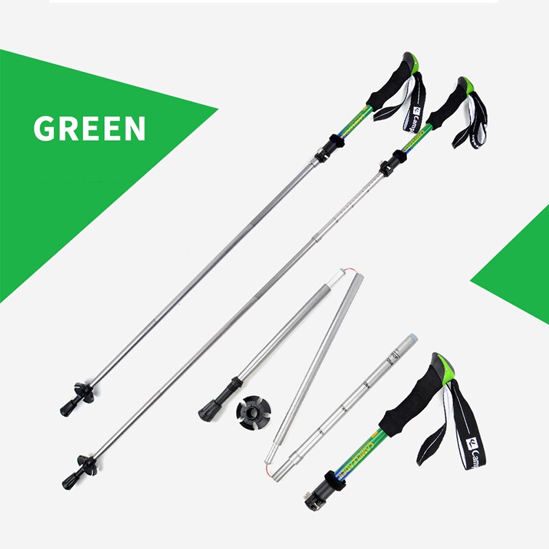 Portable Outdoor Climbing Pole Ultralight Foldable Telescopic Hiking Trekking Walking Stick: Green