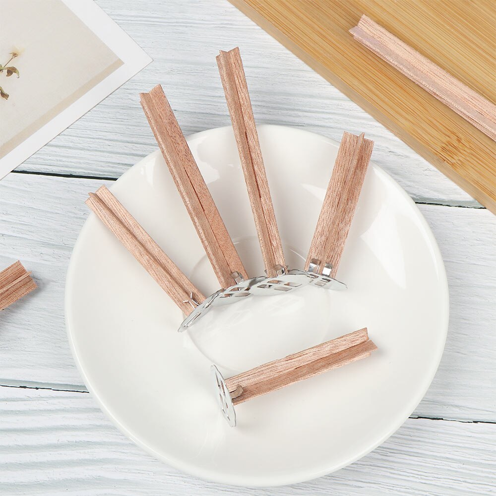 10 unids/set cruz de madera mechas para velas de madera Natural velas núcleos con Base de Metal
