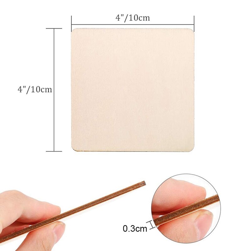 Láminas de madera cuadradas sin terminar para posavasos, pirograbado, pintura, escritura, accesorios y decoraciones, 4x4 pulgadas, 72 piezas