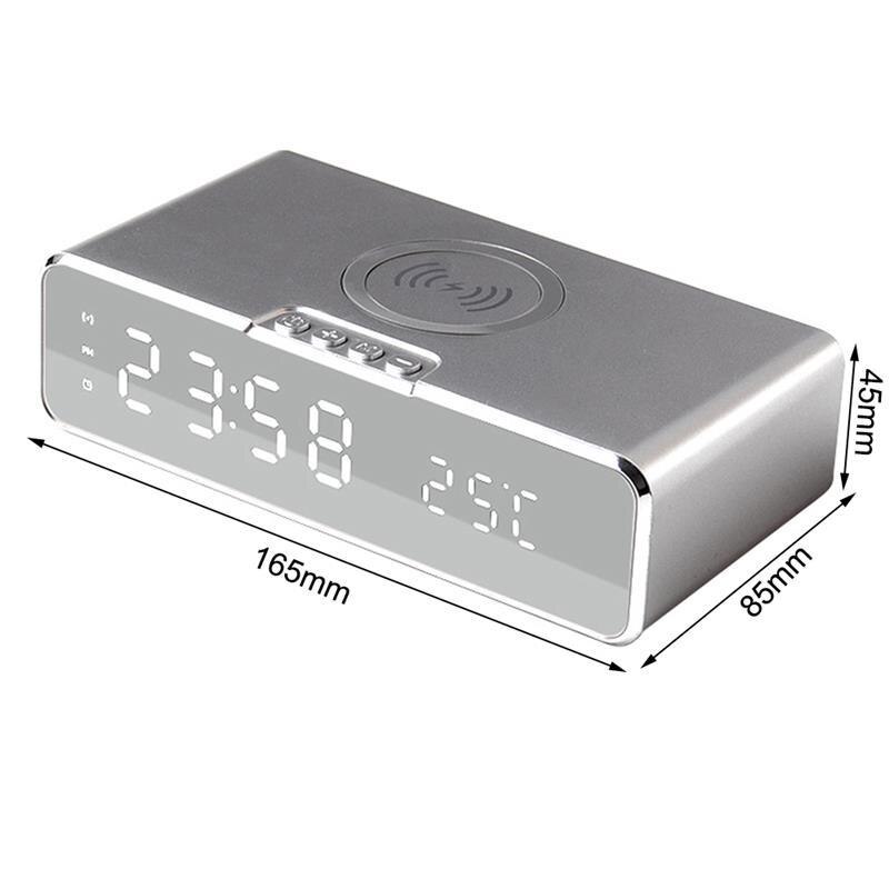 Electric Digital Alarm Clock With Phone Wireless Charger Desktop HD Clock Mirror Table Clock Date Thermometer Time Led Display: sliver