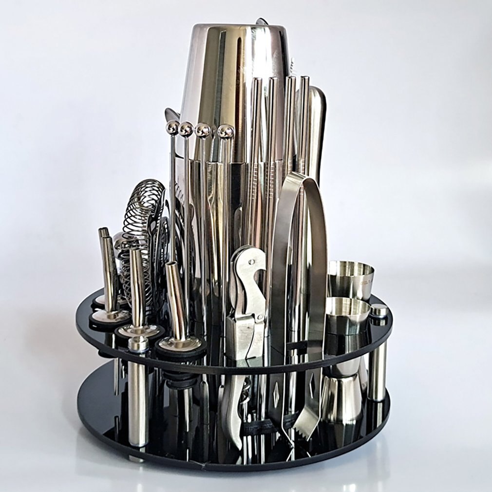 Stainless Steel Cocktail Shaker Mixer Bars Set Tools With Rotationl Stand Drink Bartender Browser Kit