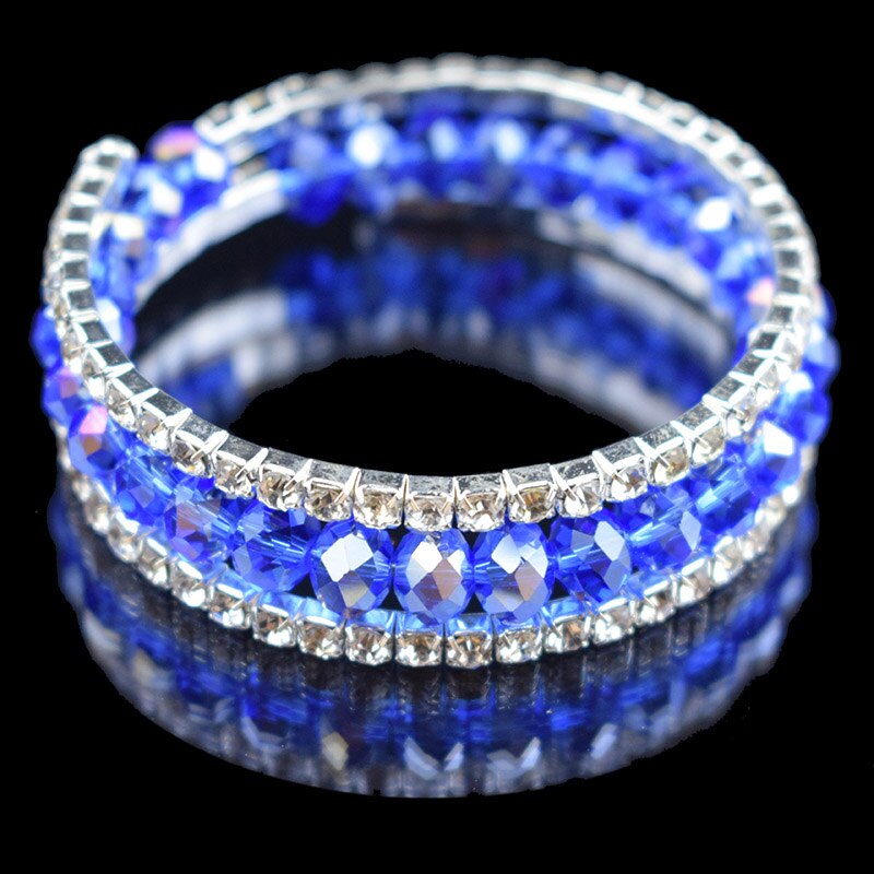 Rhinestone Crystal Silver Plated Bracelets For Women Red/Black/Blue/Multicolor /Yellow/Green/White Bracelets & Bangles: blue-3row-SJ