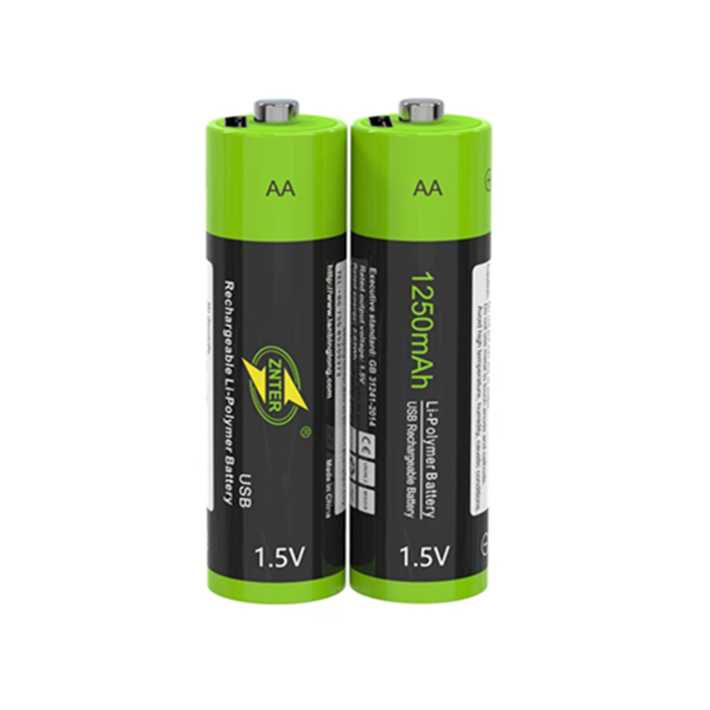 1.5V USB AA Rechargeable Battery 1250mAh Rechargeable Li-ion Battery Charges via USB Cable