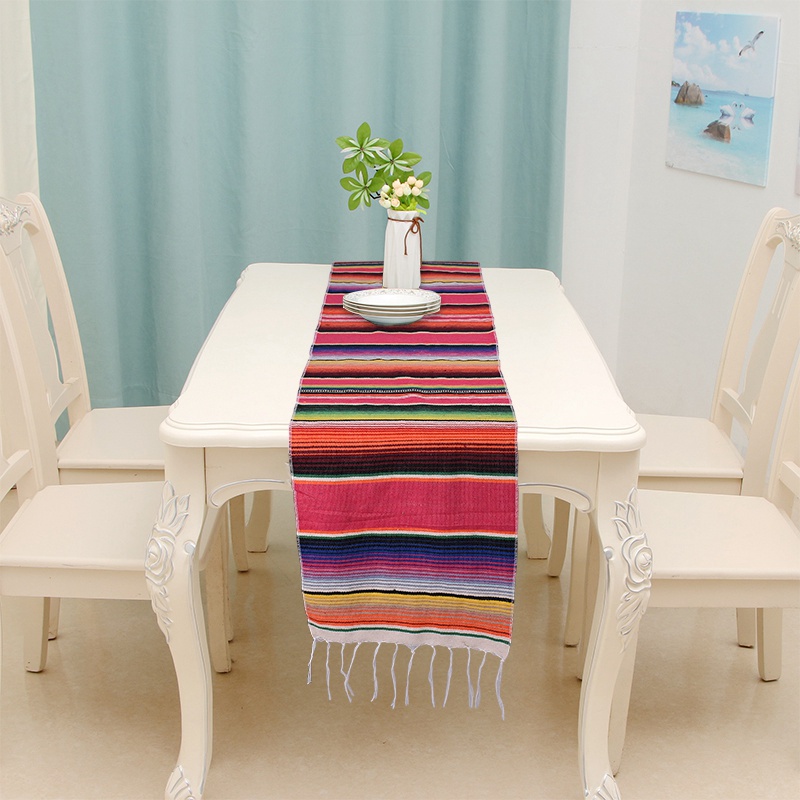 Regnbue bordløber stribe bordløbere med kvast mexicansk dug til bryllupsfest bomuldsdug flag 34 x 212cm