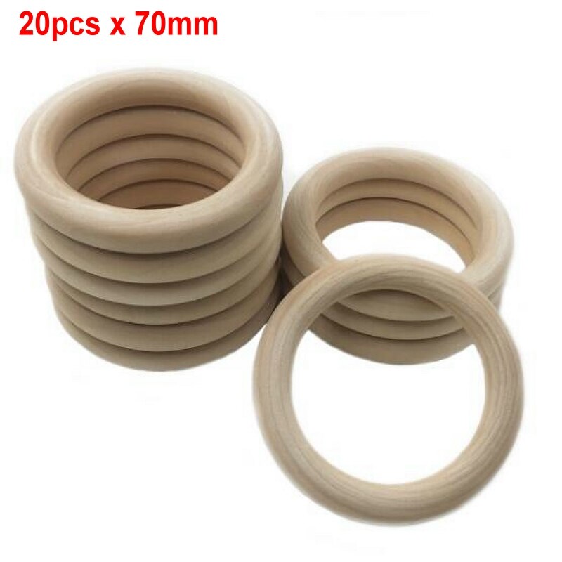 20 st/set 60mm/65mm/70mm baby naturligt rund trä tandring trä bitring leksak gör det själv nappar tillbehör zxy 9637: 20 st  x 70mm