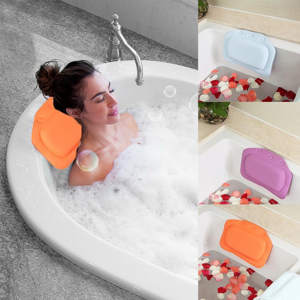 Cojín de baño SPA hogar bañera almohada PVC cuello bañera cojín de peluche para niño taza reposacabezas accesorios bañera succión baño J0D6