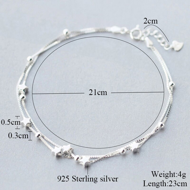 Ster Vrouwelijke Enkelbanden Vrouwen 925 Sterling Zilver Double Layer Enkelbanden Allergievrij Ster Kraal Enkelbanden Echt 925 Zilveren Ketting Armband