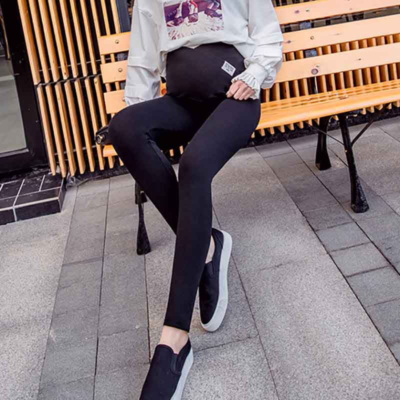 Graviditets leggings mavestøttetøj til gravide gravide leggings strikkede bukser skinny pants 28% off: Sort / M