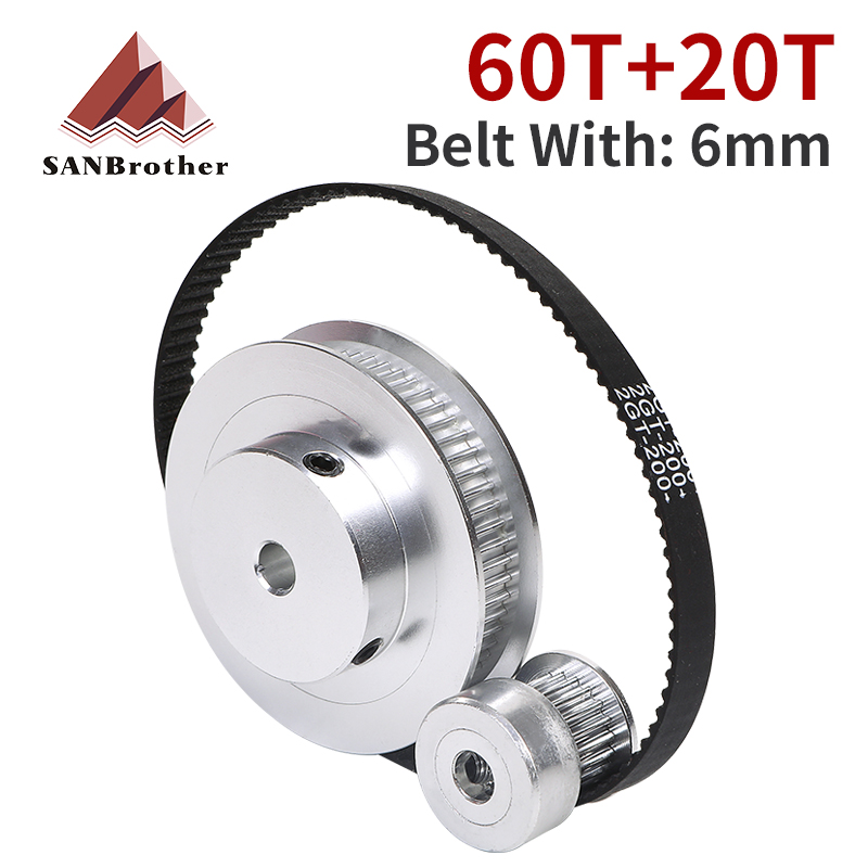 Puleggia della cinghia dentata GT2 60 denti 20 denti Riduzione 3:1/1:3 kit Accessori per stampante 3D Larghezza cinghia 6mm Foro 5/8/10mm