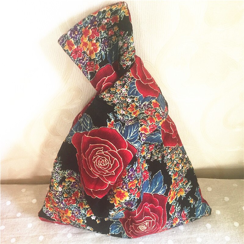 YILE Cotton Linen Wrist Carry Bag Wrap Knot Pouch Coin Phone Bag Print Blue Flower W02