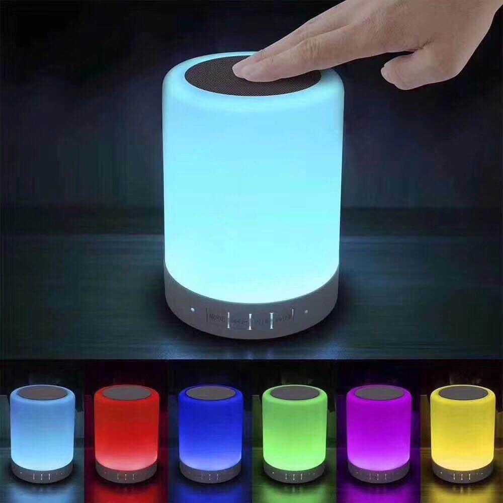 Nachtlampje Met Bluetooth Speaker Draagbare Draadloze Tf Card Bluetooth Speaker Touch Control Kleur Led Nachtkastje Lamp