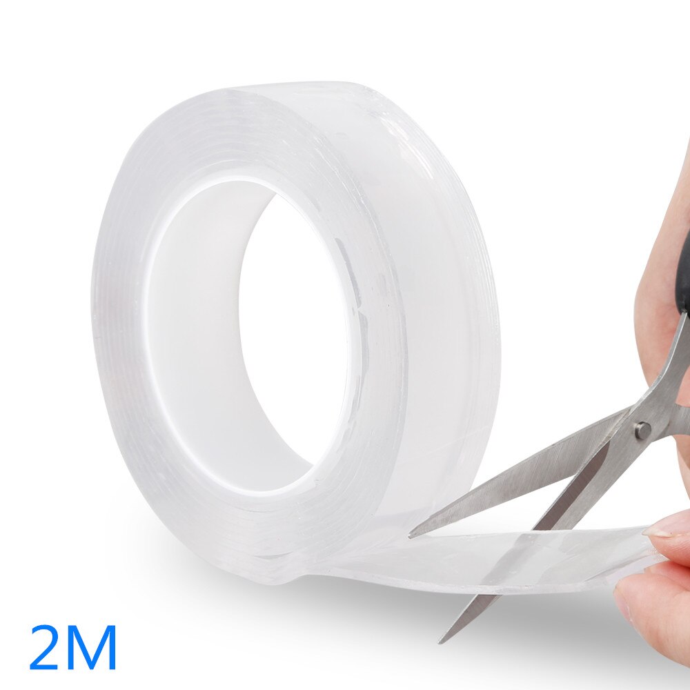 1/2/3/5m Reusable Double-Sided Adhesive Nano Transparent Tape Removable Sticker Washable Adhesive Loop Disks Tie Glue Gadget: 2m