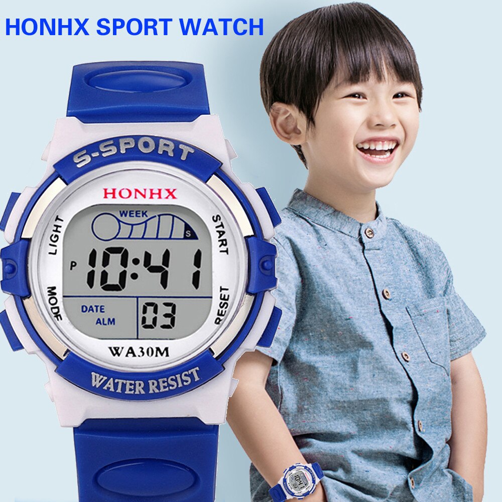 Kinderen Jongens Digitale Sport Horloge Kinderen Datum Horloge 4 kleuren W
