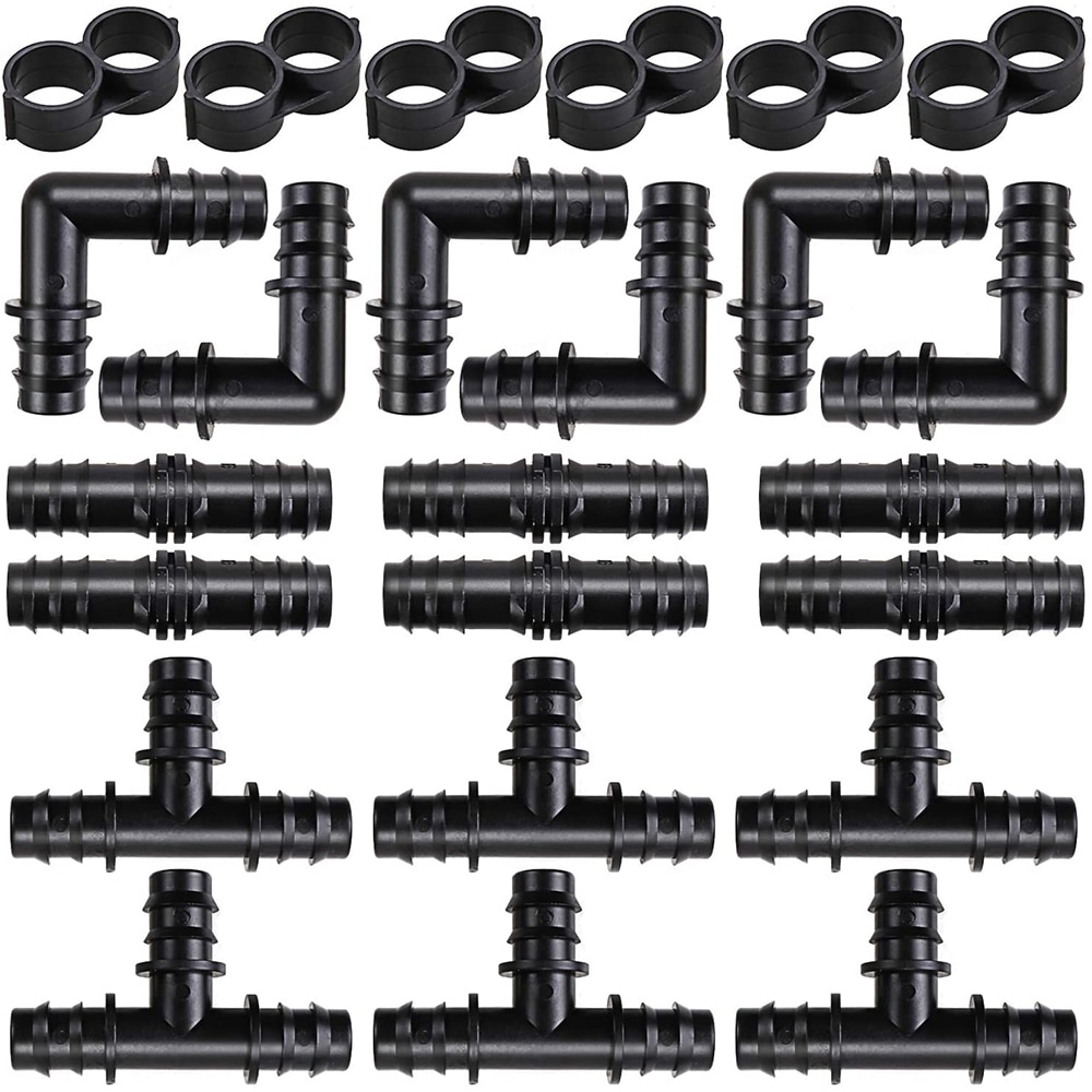 20/50pcs Micro Drip Irrigation Connectors End Plug Tee Elbow Equal Barb Connector 16mm 20mm Hose Folding Clip Micro Drip Adapter