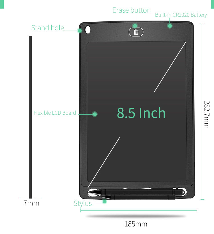 8.5 pouces LCD écriture manuscrite tablette électronique partiellement effacement numérique graphique tablette tampons à dessin tableau d'écriture avec stylo
