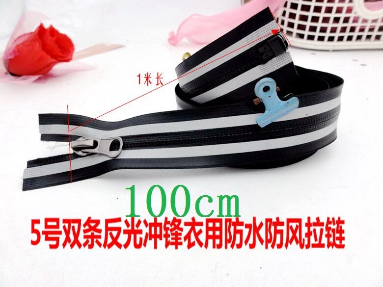 7# nylon waterproof zipper/reflective zip/20cm pocket/100cm open-end/two pullers/for Sports clothes/Down jacket: one sliders 2pcs