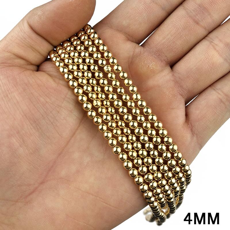 JHNBY Ronde Hematiet kralen 2/3/4/6/8/10mm Natuursteen 14 Goud kleur Losse kralen ball Sieraden armbanden Maken DIY Accessoires: 4mm 100pcs